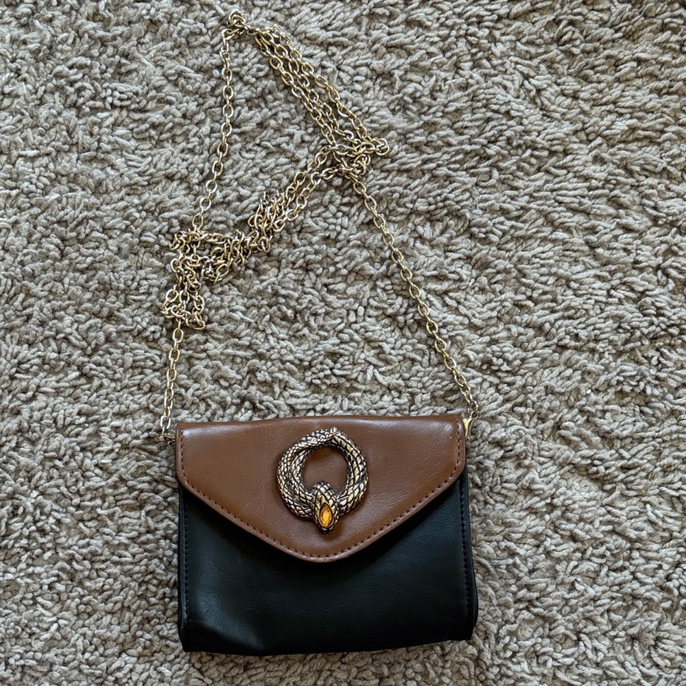 Deena & Ozzy Brown and Black Snake-Accent Chain Crossbody